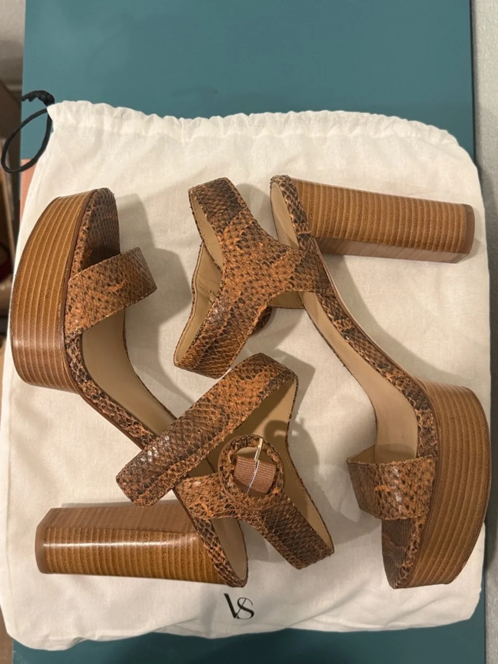 Via Spiga Brown Snake-Print Platform Sandals